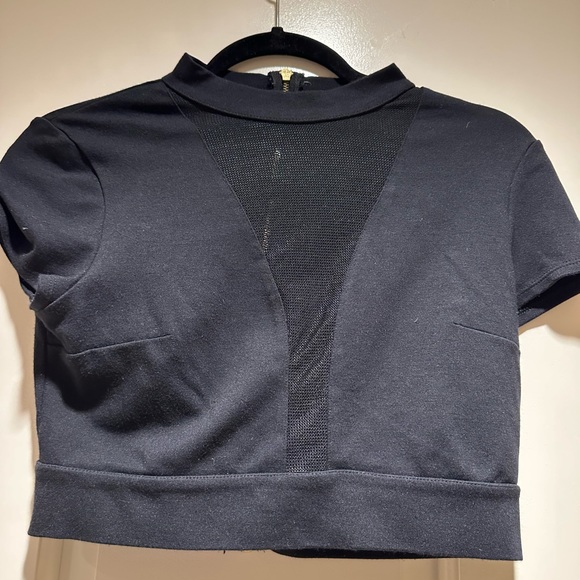 Express Size Small Black Crop Top with Mesh Front - Picture 4 of 6